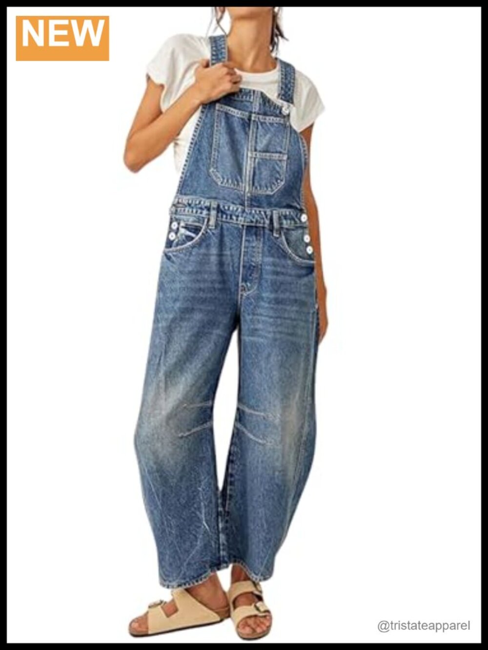 Cotton Baggy Barrel Leg Bib Overalls Wide Leg Boyfriend Denim Jumpsuit